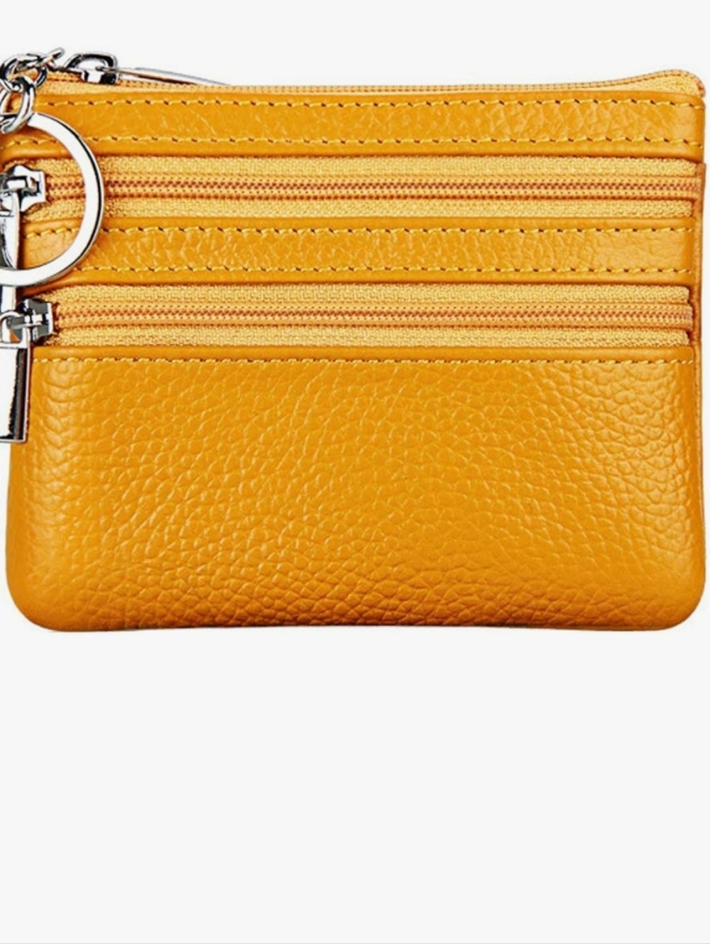 Genuine Leather Zip Coin Pouch - Mustard Yellow